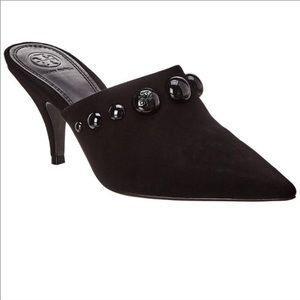 Worn once Tory Burch | Georgina Studded Lancaster Suede Mules | Black